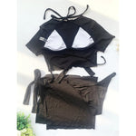 XS - L Ribbed Halter Bikini Women Swimwear Female Swimsuit Four-pieces Bikini set With Sarong Bather Bathing Suit Swim V3152B