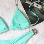 Halter Shiny Crystal Diamond Bikini Women Bandage Swimsuit Female Swimwear Rhinestone Bikini set Brazilian Bathing Suit Swim
