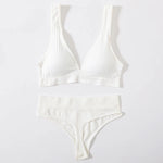 Women Push-Up Bra And Panties Set Sexy Lingerie V-neck Non-wire Bralette with Removable Pads Seamless Crop Top High Waist Thong