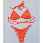 XS - L Ribbed Halter Bikini Women Swimwear Female Swimsuit Four-pieces Bikini set With Sarong Bather Bathing Suit Swim V3152B