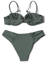 ZTVitality Solid Swimwear Women 2025 Newest Push Up Sexy Bikini Padded Bra Underwire Mid Waist Folds Swimsuit Brazilian Biquini