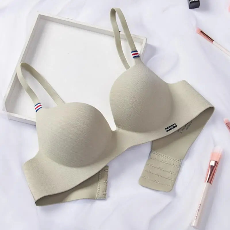 Fashion British Style Bra Soft Without Steel Ring Women's Brassiere Breathable Non-removable shoulder strap Gather Bralette