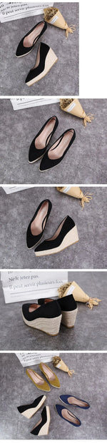 Suede princess women wedge shoes pointed toe pumps high heels platform Mary Jane office lady pumps party espadrilles cute shoesb