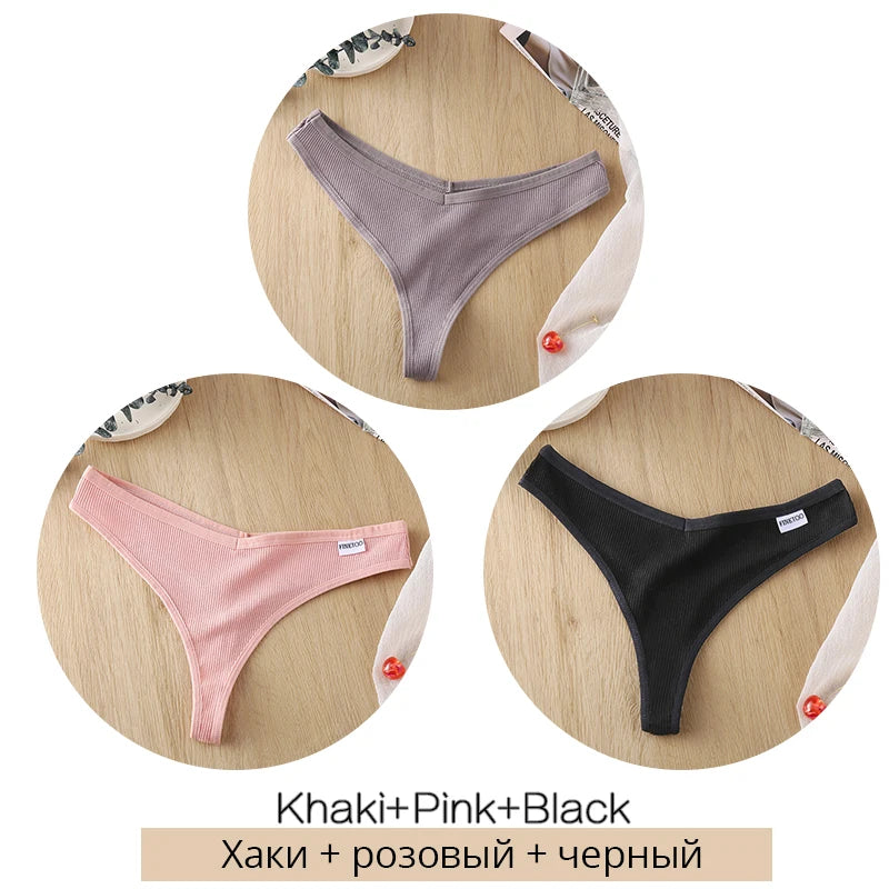 3Pcs/Set Women Cotton Thongs Panties Sexy Low Waist G-String Briefs Ladies Brazilian Lingerie Girls Breathable Intimates Bikini