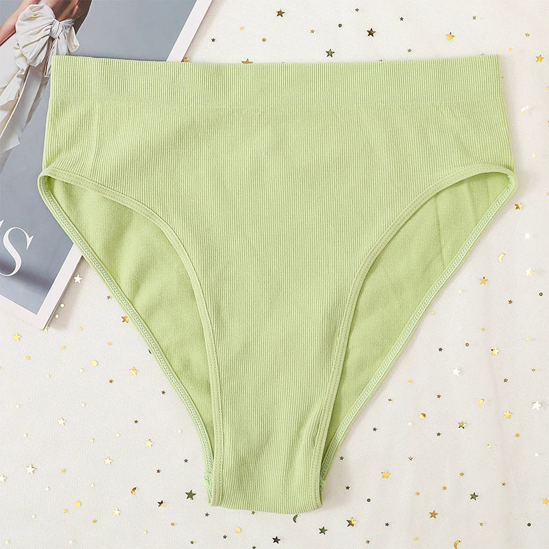 2Pcs/Set Seamless Panties High Waist Briefs Women High Leg Cut Panties Female Underpants Sexy Lingerie Solid Color Underwear S-L