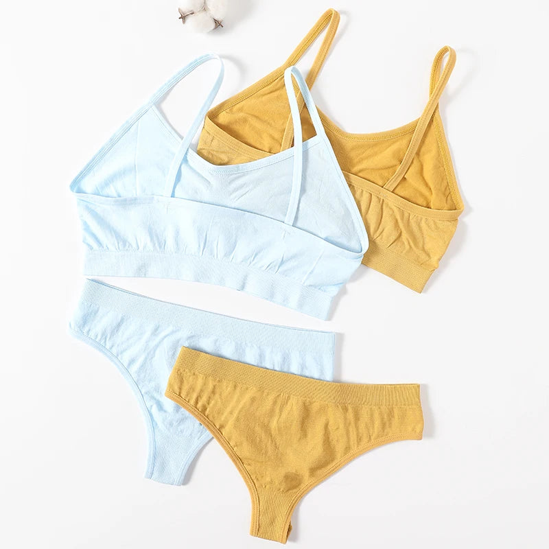 Women Seamless Bra And Panties Set Non-Wire Push-Up Bralette Female Low-Waist Thongs T-back Panties Sexy Lingerie Underwear Set