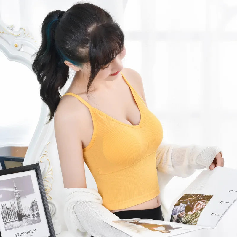 Women Tube Tops Seamless Bra Crop Top Sports Underwear Streetwear Fitness Tops Cami With Removable Pads Solid Color Lingerie