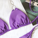 Sexy Rhinestone Bikini 2026 Women Solid Purple Metal Chain Swimsuit Brazilian Summer Beach Bathing Suit Luxury Thong Swimwear