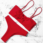 ZTVitality Sexy Solid Bow Bikinis Push Up Bikini 2021 Straps Padded Low Waist Swimsuit Bandage Swimwear Women Brazilian Biquini