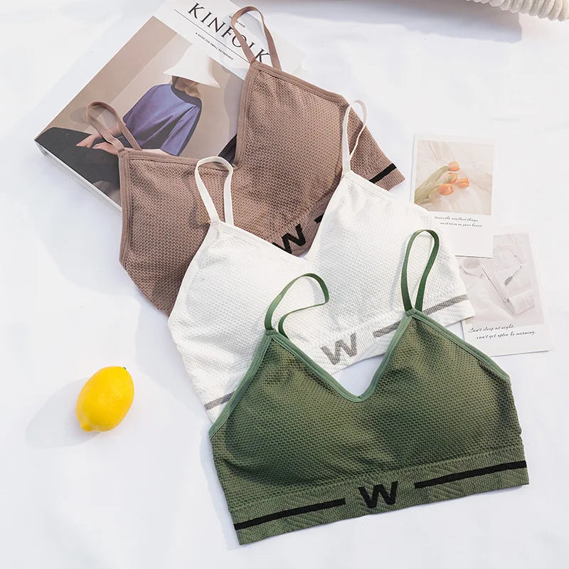 Letter Printed Elastic Underband Bralette Women Removable Breathable Pads Thin Straps Tank Bra One Size Daily Intimates