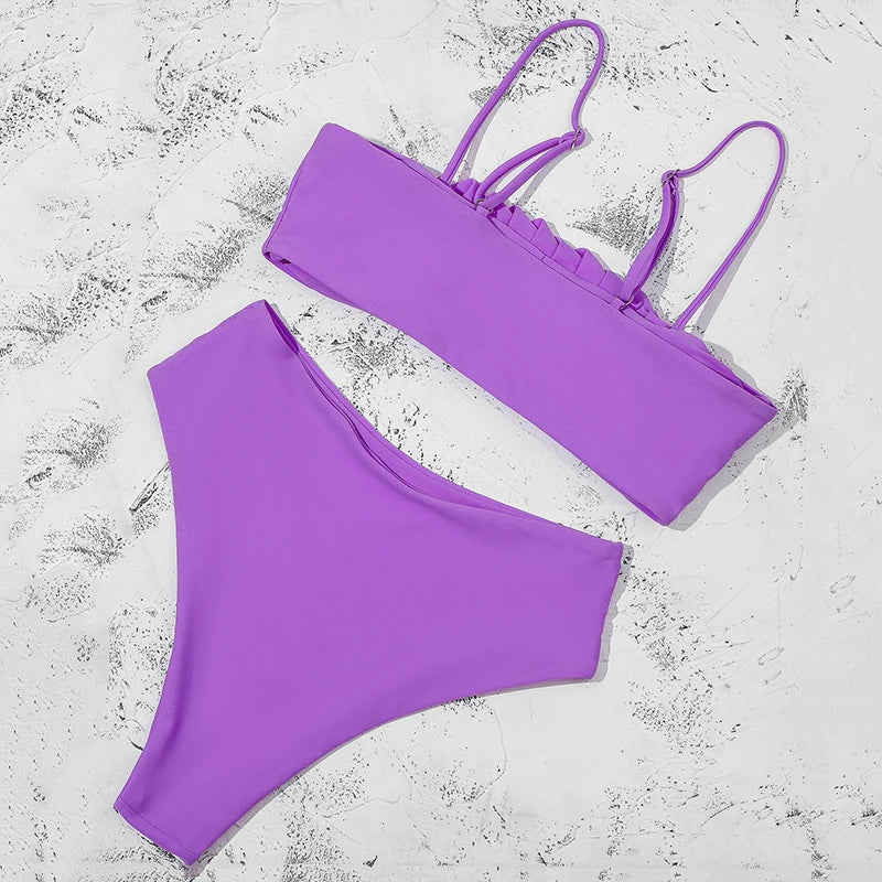 ZTVitality Folds Green Bikinis 2025 New Arrival Sexy Bikini Push Up Straps Padded Bra High Waist Swimsuit Female Swimwear Women