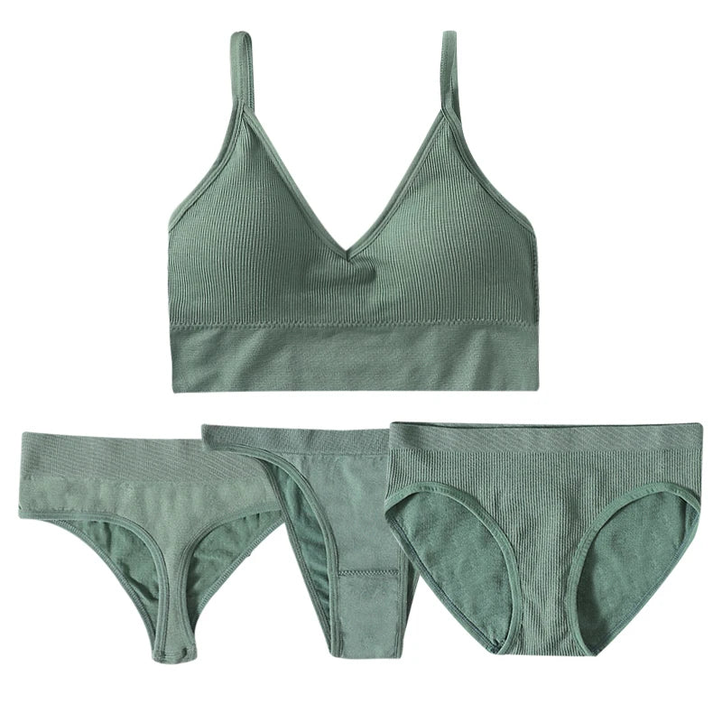 4pcs/set Women Underwear Set Active Wear Bra Top Female U Back Sports Bra And Panties Set G-String Thongs Sexy Lingerie