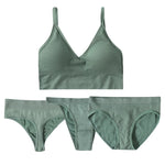 4pcs/set Women Underwear Set Active Wear Bra Top Female U Back Sports Bra And Panties Set G-String Thongs Sexy Lingerie
