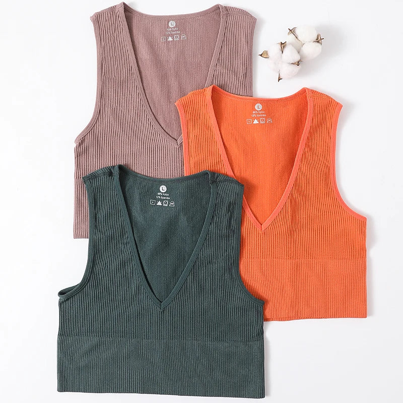 Deep V-Neck Crop Top 18 Colors Slim Fit Tank Stretchy Sleeveless Crop Vest Casual Ribbed Knit Top Low Cut Summer Camisole M-XL
