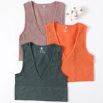 Deep V-Neck Crop Top 18 Colors Slim Fit Tank Stretchy Sleeveless Crop Vest Casual Ribbed Knit Top Low Cut Summer Camisole M-XL