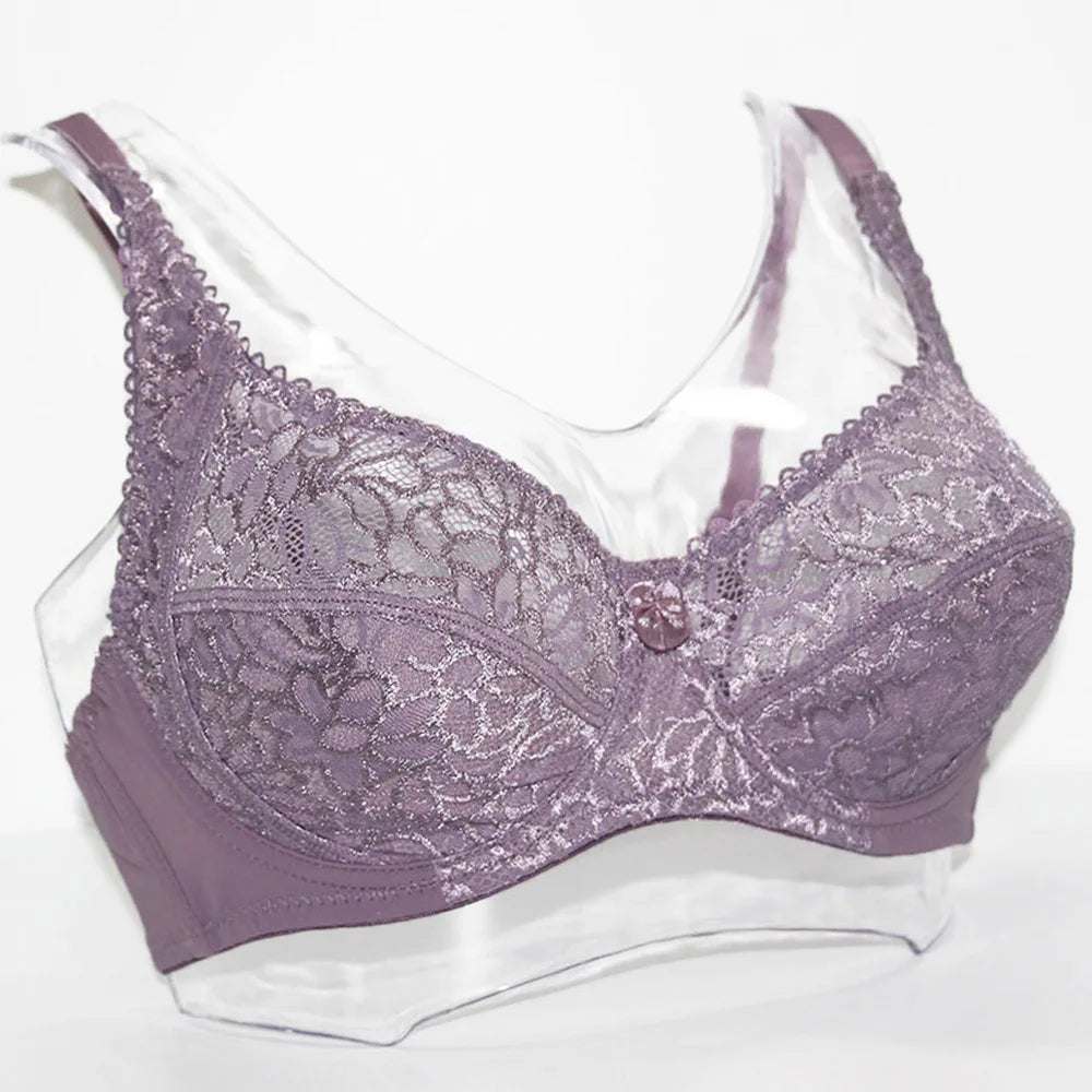Womens Lager Bosom Lace Perspective Bra Sexy Lingerie Underwire Embroidery Floral Bralette Plus Size Brassiere B C D DD E F Cup