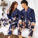 Lovers Print Dot Pajamas Set Couples Satin Pijamas Sleepwear Men&Women Causal Pyjamas Nightwear Plus Size 3XL 4XL Home Longewear