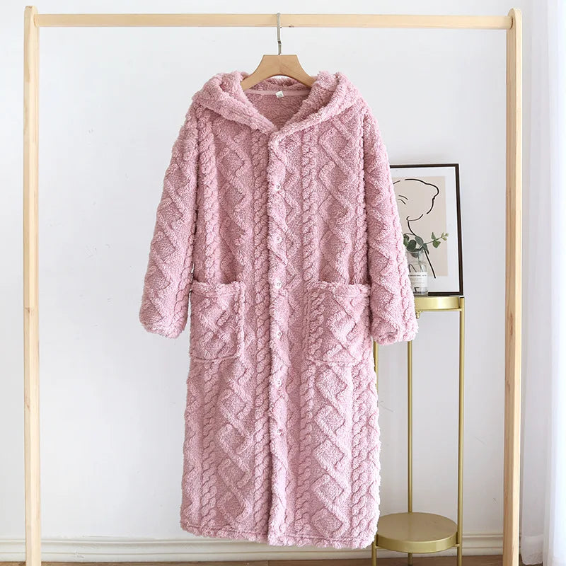 Winter Couple Flannel Pajamas Set Long Thickened Suit with Long-Sleeved Hooded Tops And Pants for Men /Women Home Comfort Wear