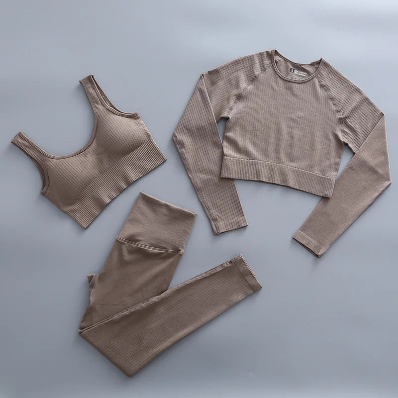 2/3 Piece Set Women Gym Wear Seamless Yoga Set Sports Bra Crop Top High Waist Leggings Fitness Sportswear Workout Outfits Woman