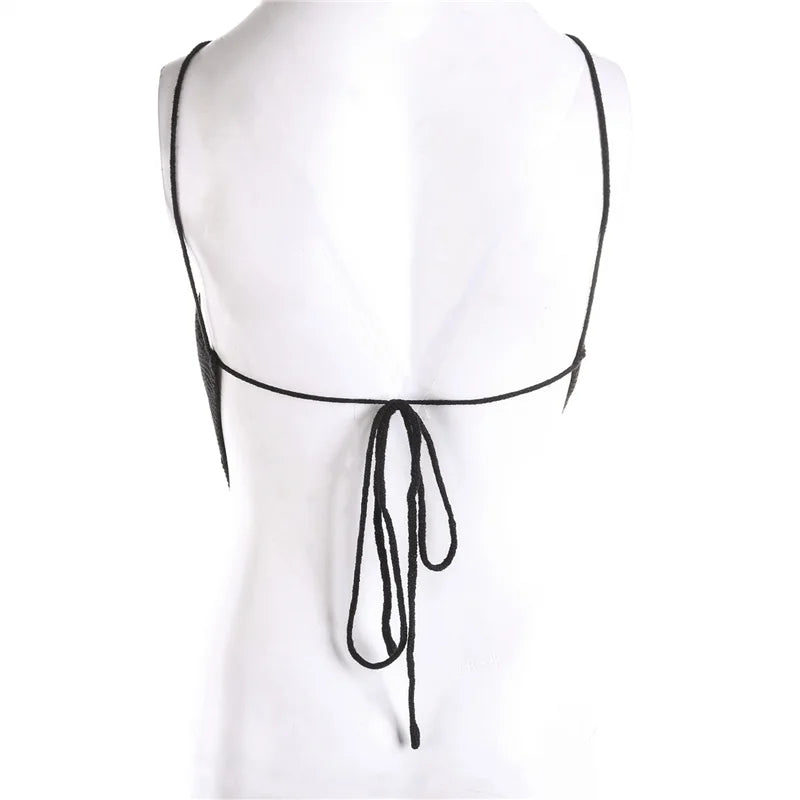 Summer Ladies Sexy Backless Chest Wrap Women Solid Color Hanging Neck Lace-Up Sleeveless Knitted Camisole Irregular Hem Top