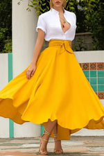 Fashion Women's Ladies Solid Color Bandage Pleated Cocktail Party High WaistSummer A Line Skirts With Pocket