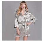 Summer Champagne Chinese Bride Wedding Robe Satin Sleepwear Women Nightgown Sexy Nightdress Lady Kimono Bathrobe Gown Negligee