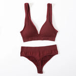 Women Push-Up Bra And Panties Set Sexy Lingerie V-neck Non-wire Bralette with Removable Pads Seamless Crop Top High Waist Thong