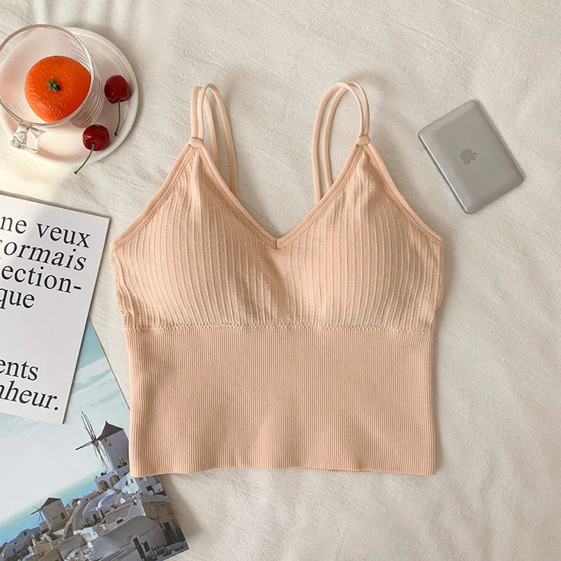 Women Crop Top Tank Top Female Top Seamless Underwear Camis Comfort Wireless Bras Top Removable Pads Female Camisole