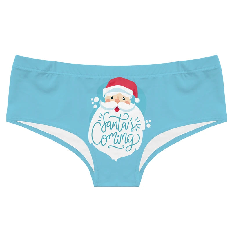 Seamless Milk Silk Lady Underpants Cartoon Santa Claus Reindeer Printed Women'sTriangle Pants Xmas Letter Print Panties