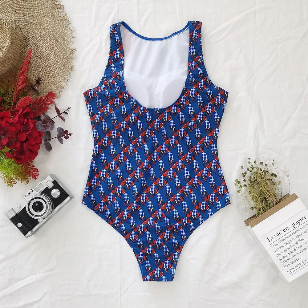 Striped Women One Piece Swimsuit High Quality Swimwear Printed Push Up Monokini Summer Bathing Suit Tropical Bodysuit Female