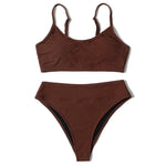 ZTVitality Push Up Solid High Waist Bikini 2025 New Straps Padded Ribbed Sexy Swimsuit Beachwear Swimwear Women Bathing Suit S-L