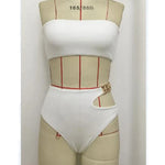 Bandeau Bikini 2025 Women Sexy White Black Cut Out Metal High Waist Swimsuit Female Off Shoulder Bathing Suit Swimwear Beachwear
