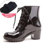 Women's Ankle Rain Boots Autumn Oxford Plain Shoes Woman Dress Zipper Shoe Formal OL High Heels Lady Black Footwear 2019