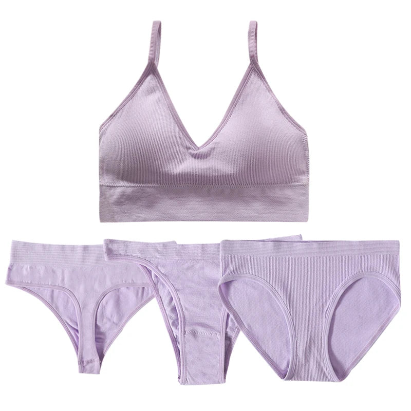 4pcs/set Women Underwear Set Active Wear Bra Top Female U Back Sports Bra And Panties Set G-String Thongs Sexy Lingerie