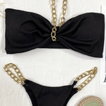 New Halter Ribbed Brazilian Bikini Female Swimsuit Women Swimwear Two pieces Bikini set Metal Chains Bather Bathing Suit Swim