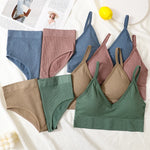 Women Bra And Panty Set Low Back Bra High Waist Briefs Female Sexy Lingerie Set Wire Free Brassiere Seamless Underwear Crop Top