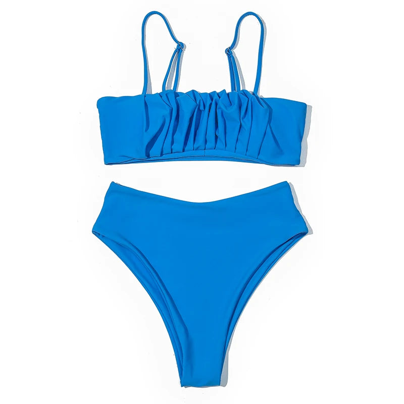 ZTVitality Folds Green Bikinis 2025 New Arrival Sexy Bikini Push Up Straps Padded Bra High Waist Swimsuit Female Swimwear Women