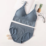 Women Bra Panties Set Seamless Bra Cropped Bralette Crop Top Low Back Brassieres Sexy Lingerie Push Up Bra Sexy Underwear Set