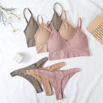 Women Sports Bra And Panties Set Seamless Bra U-Back Crop Top High Rise G-String Panties Thongs Underwear Sexy Lingerie Set