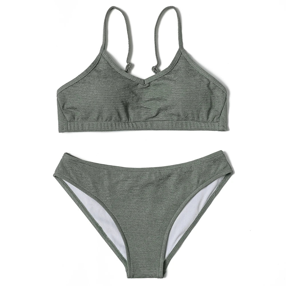 ZTVitality Sexy Solid Bikini Set 2025 New Arrival Padded Bra Push Up V-Neck Swimsuit Women Swimwear Summer Brazilian Beachwear