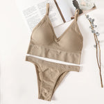 Women Seamless Bra Set Low Rise Brazilian Panties Wire Free Sports Bra Brassiere Sexy Lingerie Female Underwear Set