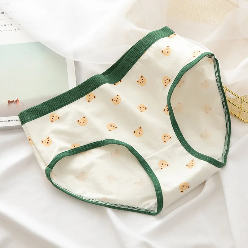 Cotton Panties Women Panties Green Print Briefs Low Waist Underwear Female Underpants Lingerie Cartoon Panty M-XL
