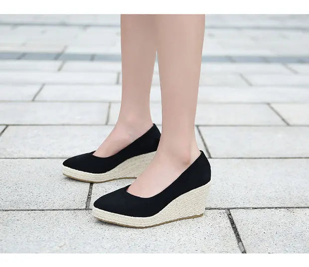 Suede princess women wedge shoes pointed toe pumps high heels platform Mary Jane office lady pumps party espadrilles cute shoesb