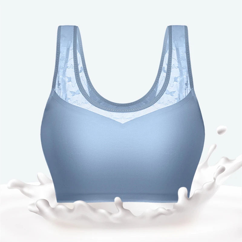Sexy Latex Bra Push Up Women's Underwear Seamless Beautiful Back Shock-absorbing Gathers Bralette Transparent Lace Brassiere