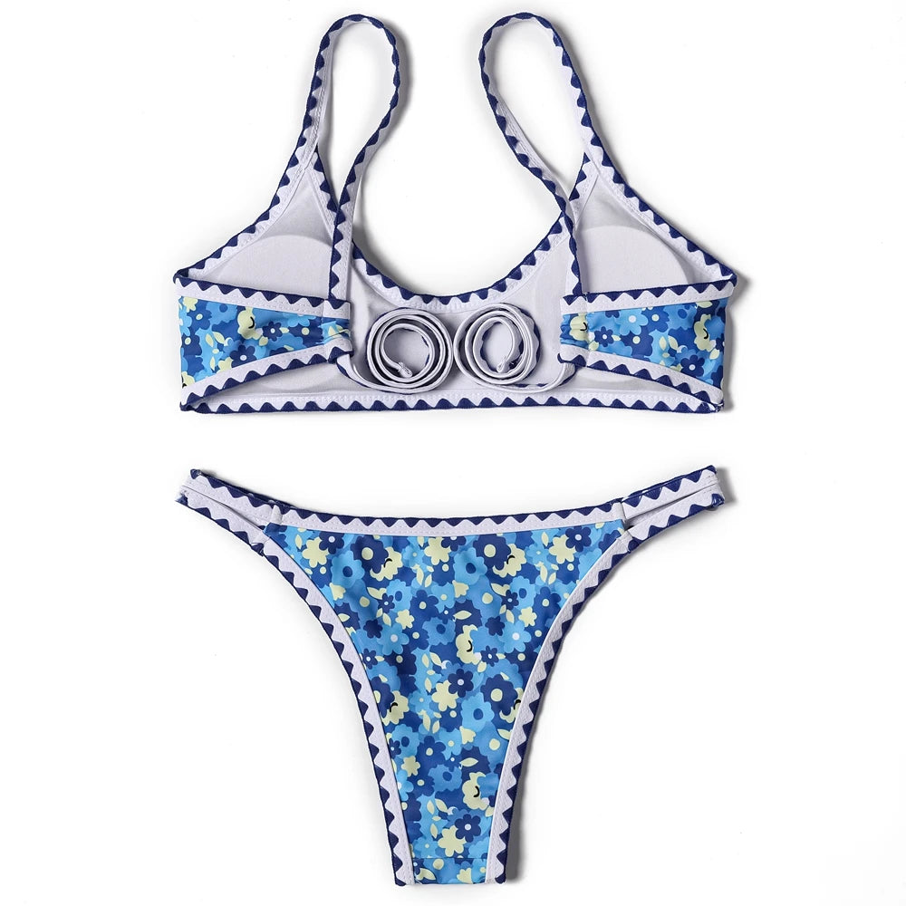 ZTVitality Swimwear Women 2025 New Arrival Print Whip Stitch Sexy Bikini Padded Bra Mid Waist Bandgae Swimsuit Brazilian Biquini
