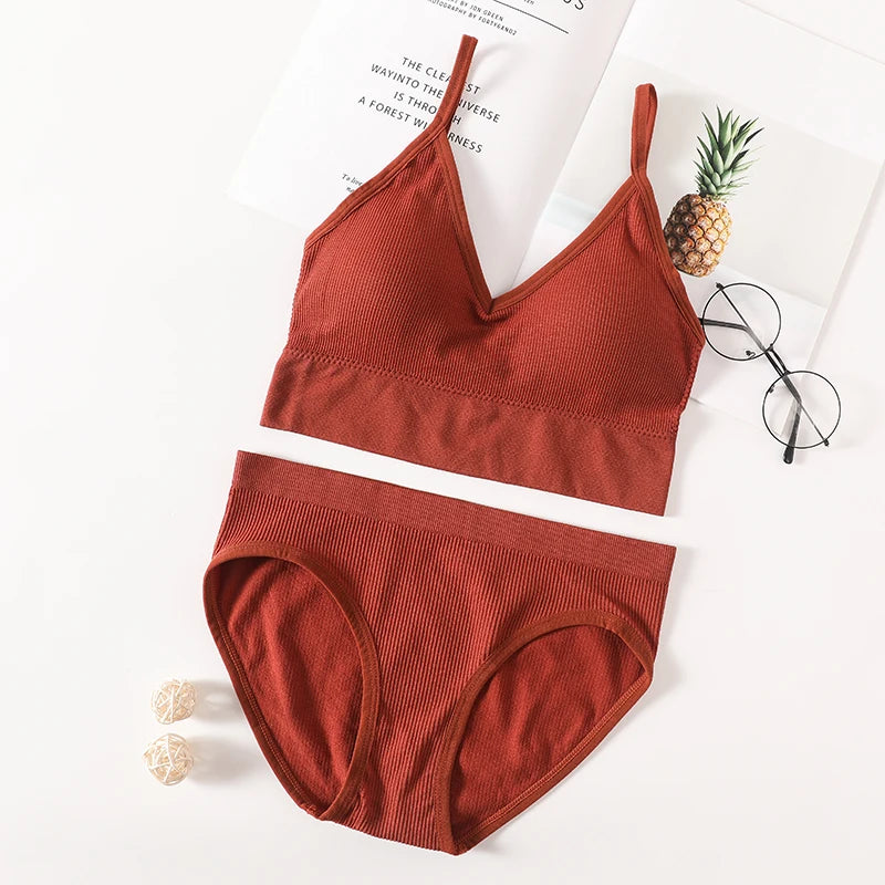 Women Bra Panties Set Seamless Bra Cropped Bralette Crop Top Low Back Brassieres Sexy Lingerie Push Up Bra Sexy Underwear Set
