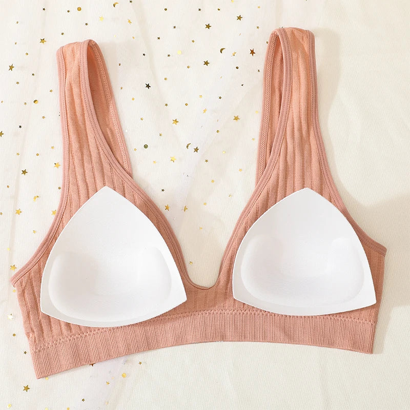 Women Push-Up Bra And Panties Set Sexy Lingerie V-neck Non-wire Bralette with Removable Pads Seamless Crop Top High Waist Thong