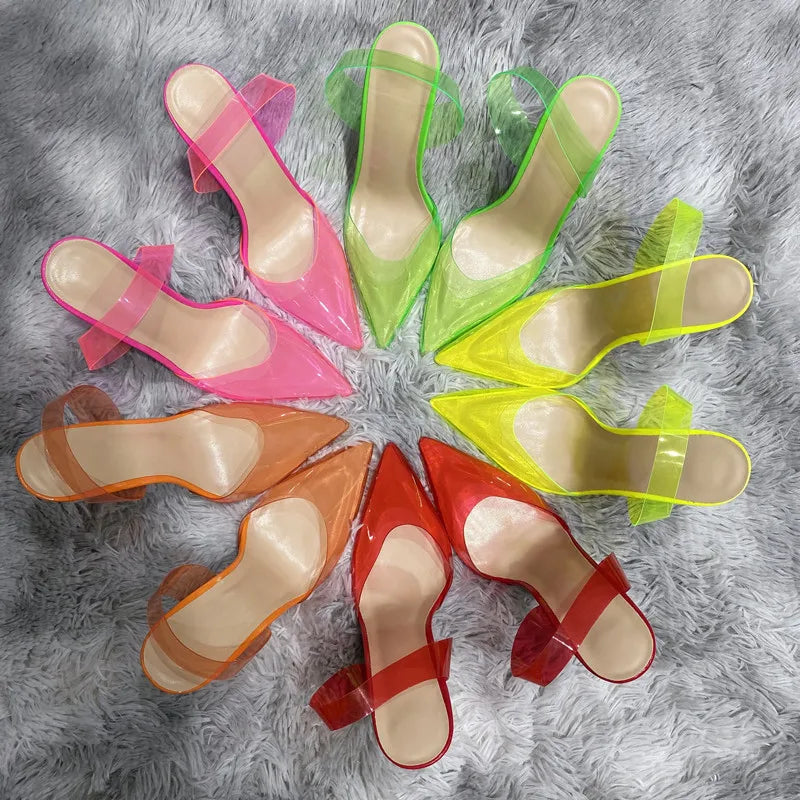 Transparent PVC high heels women's pointed sandals, transparent high heels, dress shoes, wedding shoes12cm.45, summer, 2021