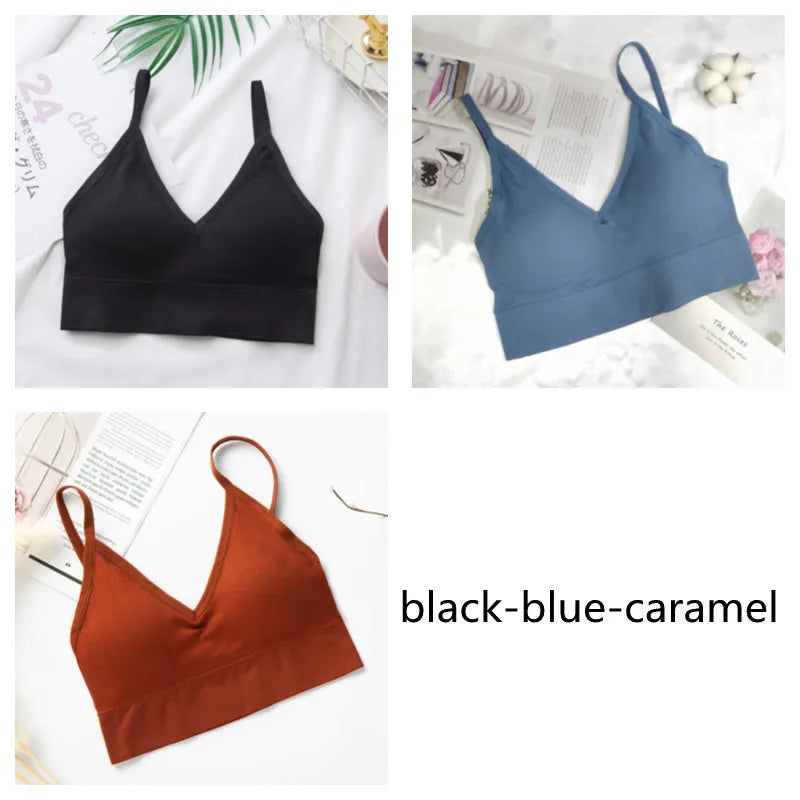 3Pcs/Set Women Sexy Crop Tops Seamless Bra Female Streetwear Sport Crop Top Tee Solid Color Underwear Lingerie Push Up Bra