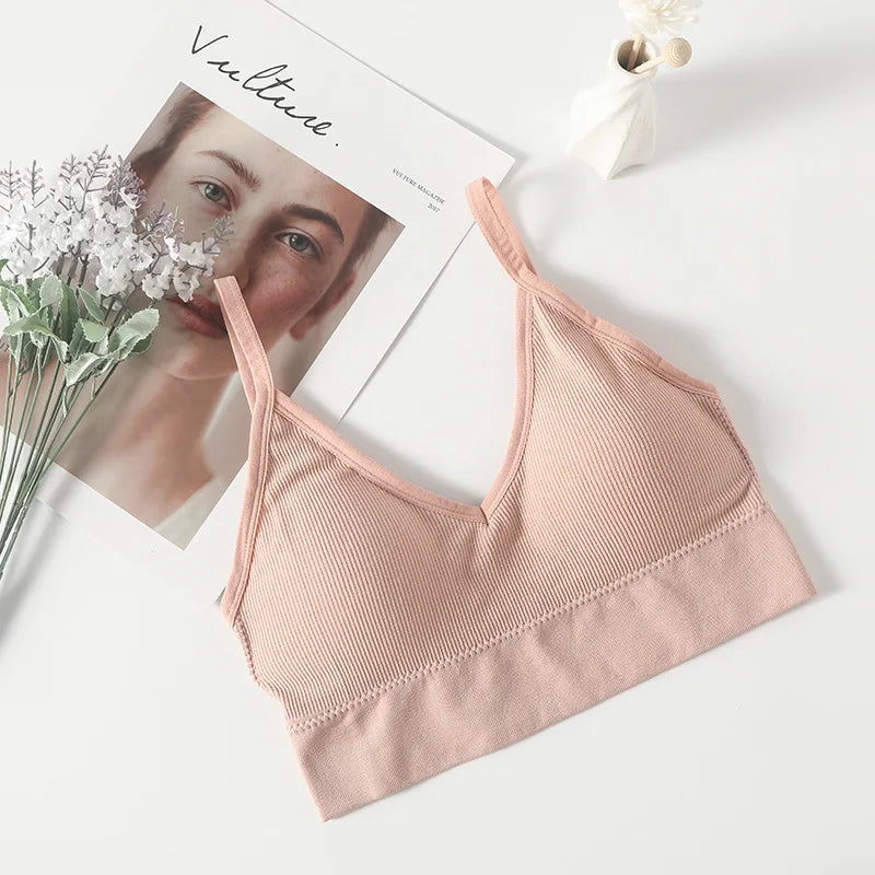 Crop Tops Women's Underwear Sexy Low Back Bralette Camis Non adjustable shoulder straps Bra Bandeau With breast pads Tank Vest